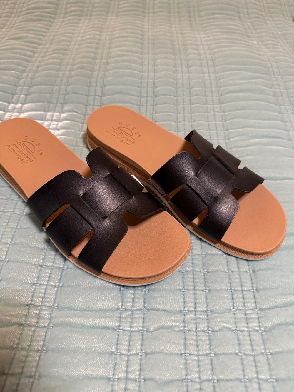 Skechers BOBS Women's Black Slide Sandals with Tan Footbed - Picture 5 of 6